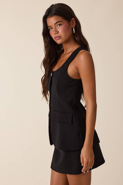 Front Button Vest Top & Mini Skirt