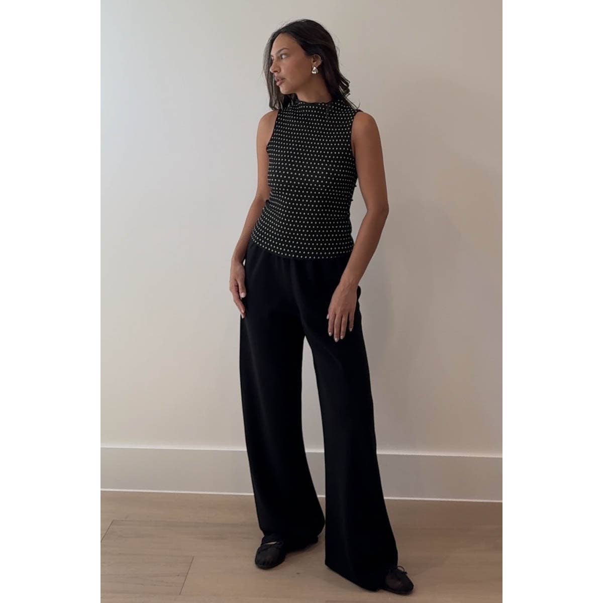 Staci Polka Dot Print High Neck Top