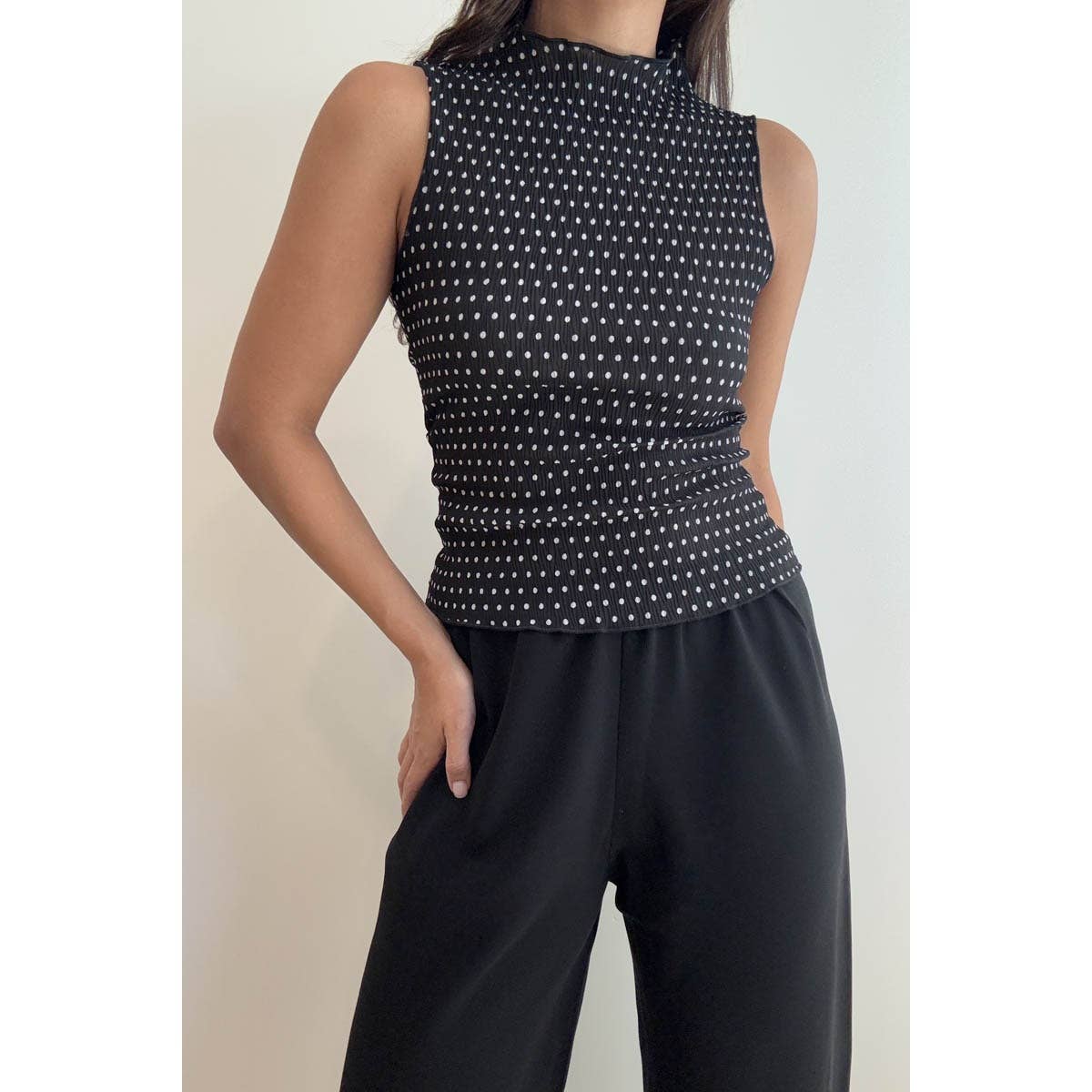 Staci Polka Dot Print High Neck Top