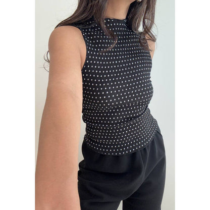 Staci Polka Dot Print High Neck Top