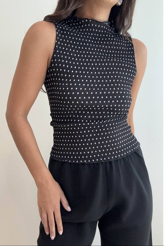 Staci Polka Dot Print High Neck Top