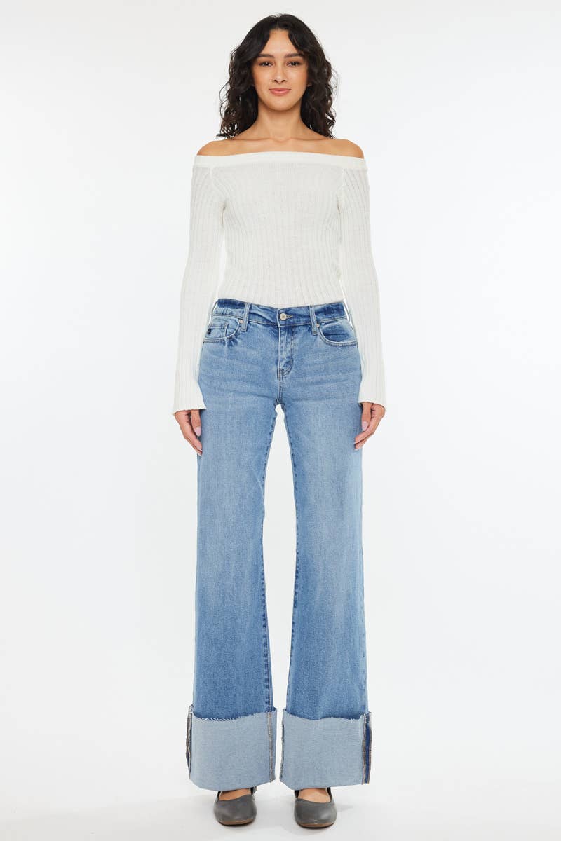 Mid Rise Wide Flare Jeans