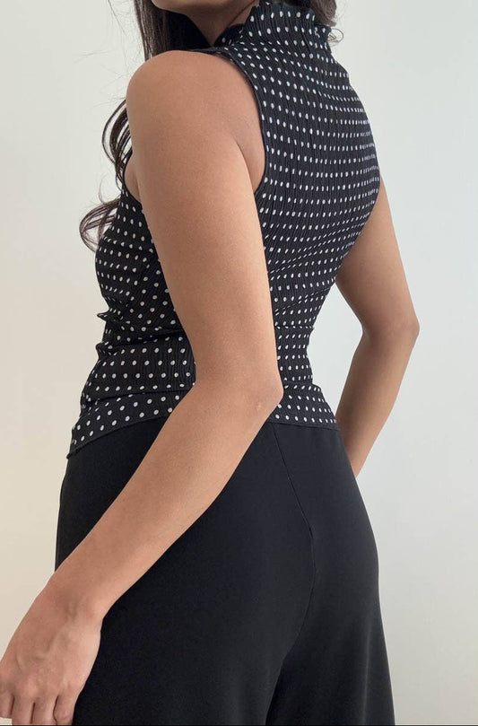 Staci Polka Dot Print High Neck Top
